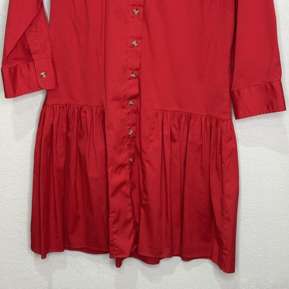 The Shirt Rochelle Behrens Dress Womens Medium Red Button Front Ruffle Hem - Picture 5 of 6